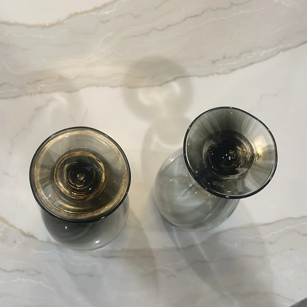 Libbey rare Charcoal Gray Smoke Goblet Drinking Glasses Set of 2